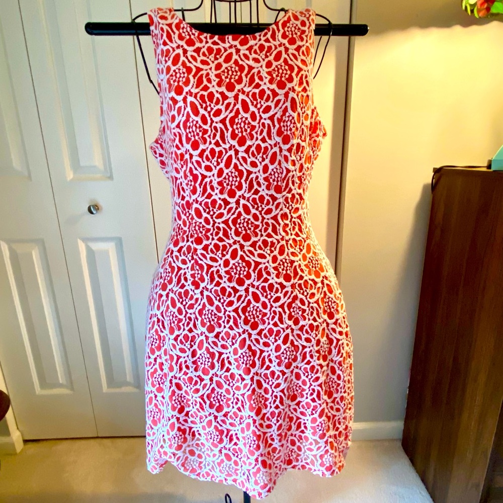 Womens Midi Dress with Lace Overlay